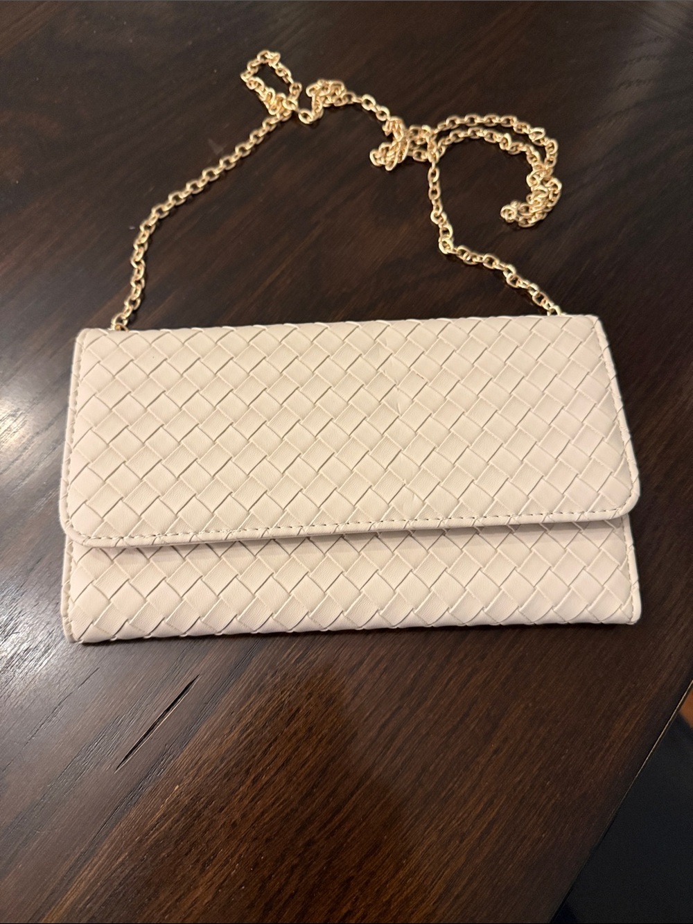 Woven Leather Convertible Chain Crossbody - cream NEW